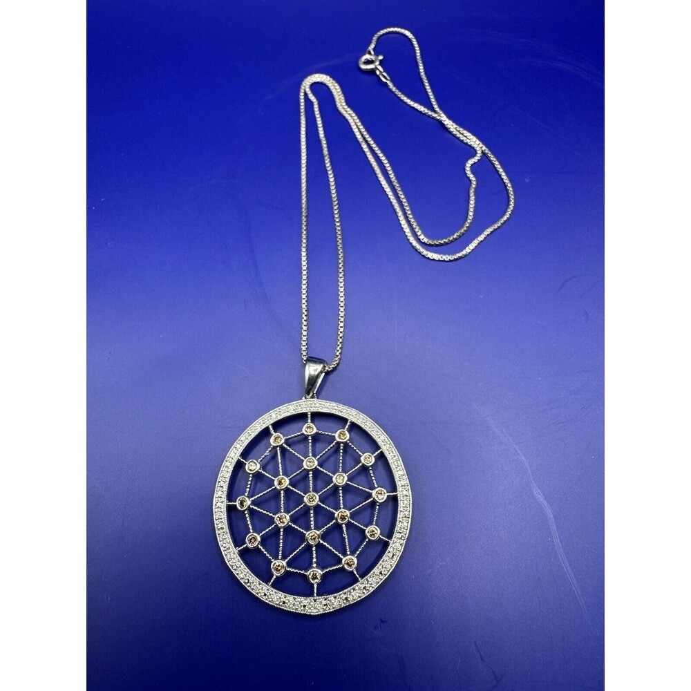 JWBR Sterling Canary Diamond Web Pendant Necklace 18" Chain Stamped - Picture 4 of 7
